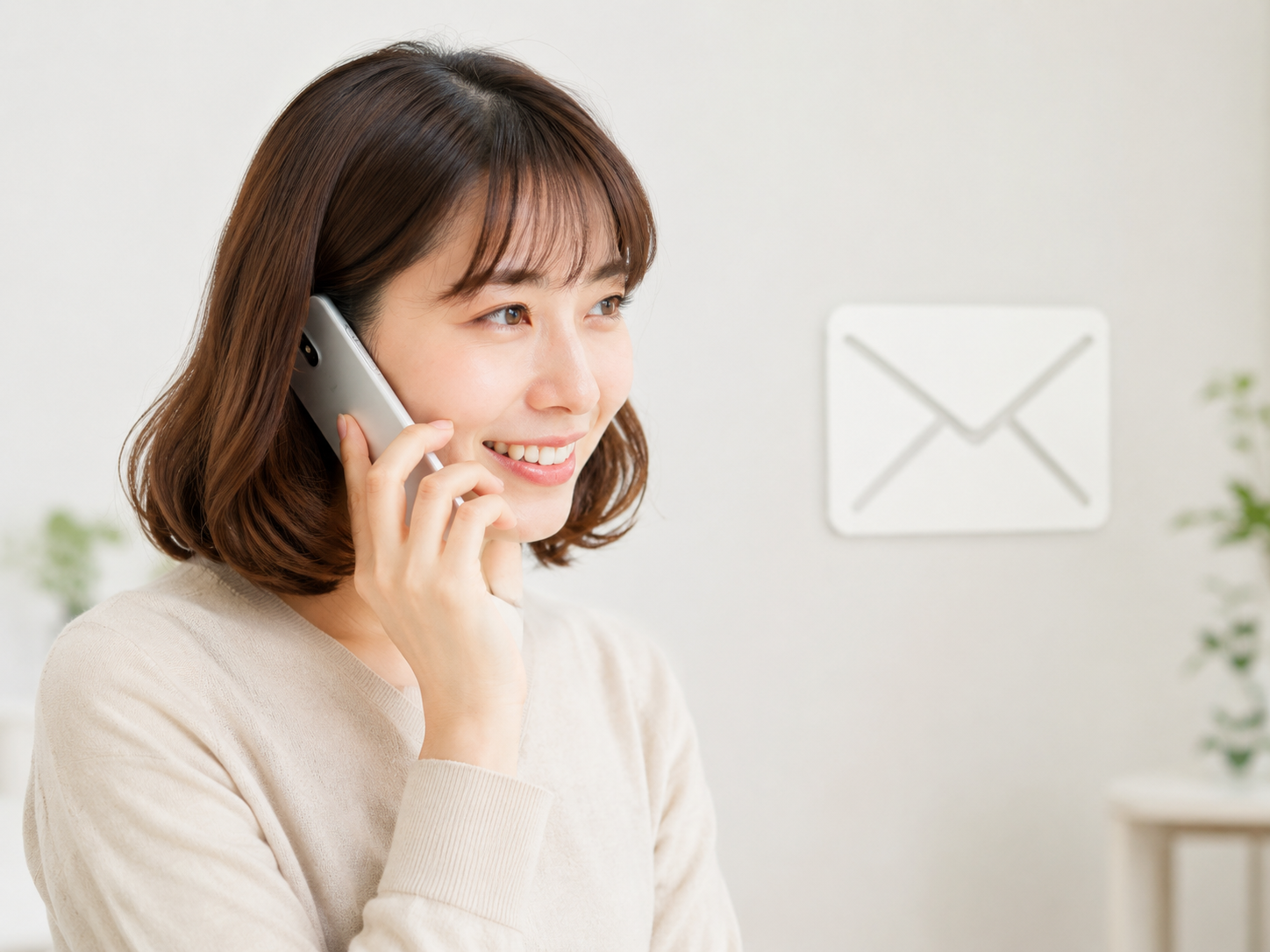女性がモシモシで屋根調査の打ち合わせをしている様子