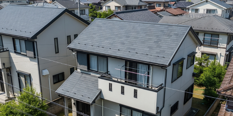 住宅の屋根全体を上から確認するイメージ